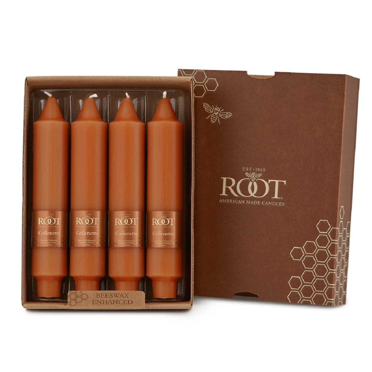 Root Candles 7&#x22; Unscented Smooth Collenette Taper Candles, 4ct.